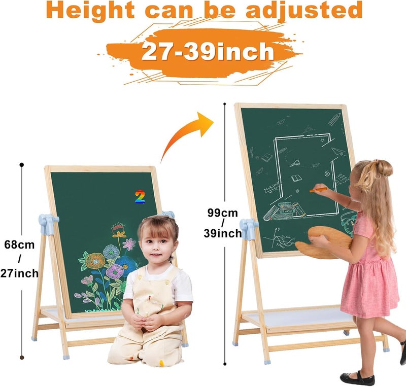 Weudear Easel for Kids Toys, Toddler Dry Erase Board,Magnetic Double Sided Wooden Standing, 4 in 1 White Board & Chalk Board & Tabletop for Kids 3-4 4-8 9-12 Height Adjustable 22-39 inch - Image 3